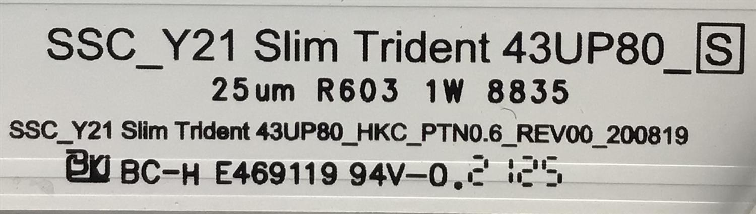 KIT DE LEDS PARA TV LG (5 PZ) / NUMERO DE PARTE EAV65013101 / SSC_Y21 SLIM TRIDENT 43UP80_HKC_PTN0.6_REV00_200819 / SSC_Y21 SLIM TRIDENT 43UP80_S / PANEL NC430TQG-VHKH3 / MODELO 43UP7670PUC.BUSSLJM - Imagen 3